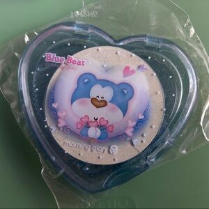 Morning Glory Blue Bear Heart Comb and Mirror set: blue, white and pink